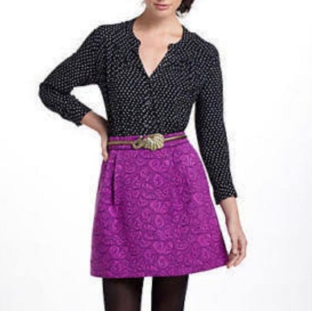 Anthropologie HD in Paris Purple Brocade Mini Skirt Size 8